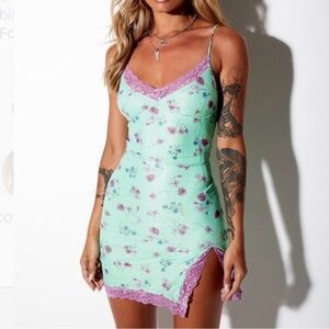 Motel Floral Lace Trim Mini Dress